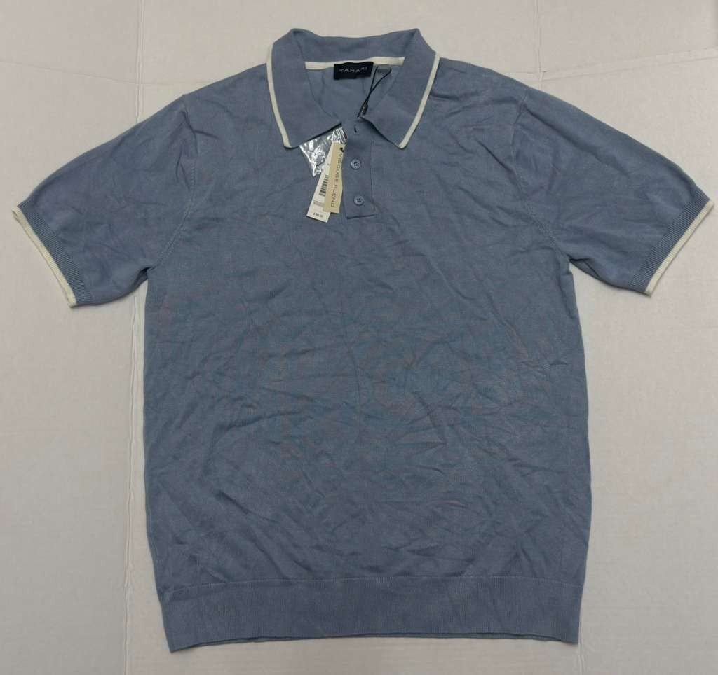 Tahari Light Gray Polo Shirt Cream Trim Short Sleeve Womens Small