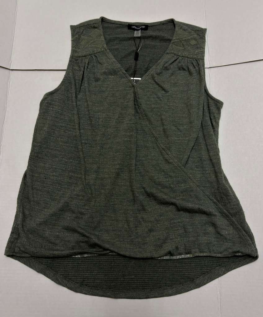 Cable & Gauge Green Faux Wrap V Neck Knit Top Womens Large Sleeveless