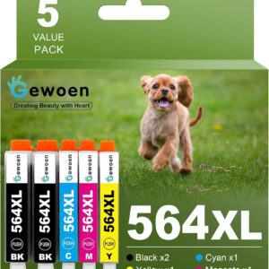 HP 564XL Ink Cartridges 4622 5-Pack Black & Color for HP Photosmart OfficeJet