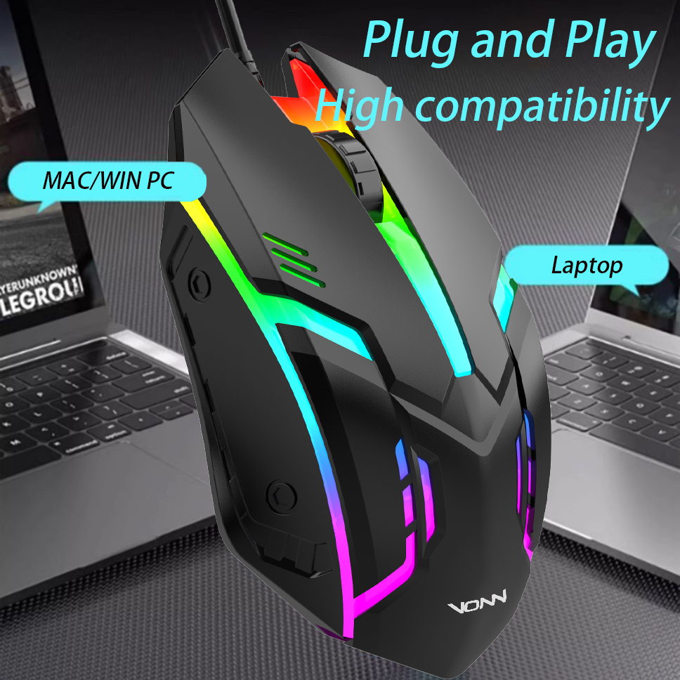Wired USB Optical Gaming Mouse RGB Backlit Optical Gamer PC Laptop Black White - Image 4
