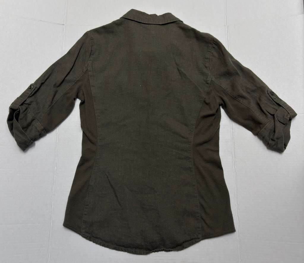 CI SONO Womens Olive Green Linen Cargo Shirt Roll Tab 3/4 Sleeve Size S - Image 2