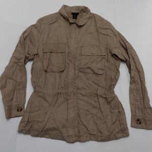 Tahari Womens S Long Sleeve Button Front Shirt Jacket Light Brown Beige Casual