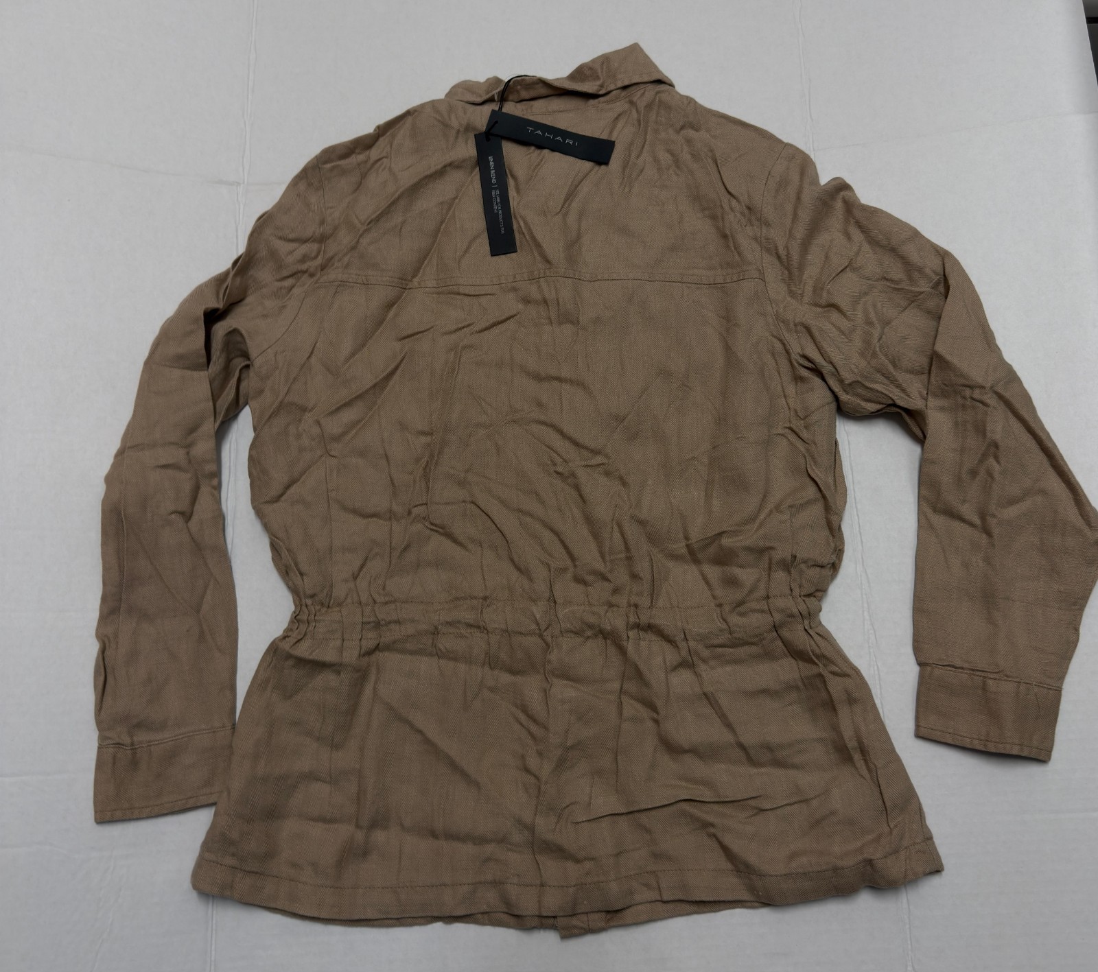 Tahari Womens S Long Sleeve Button Front Shirt Jacket Light Brown Beige Casual - Image 2
