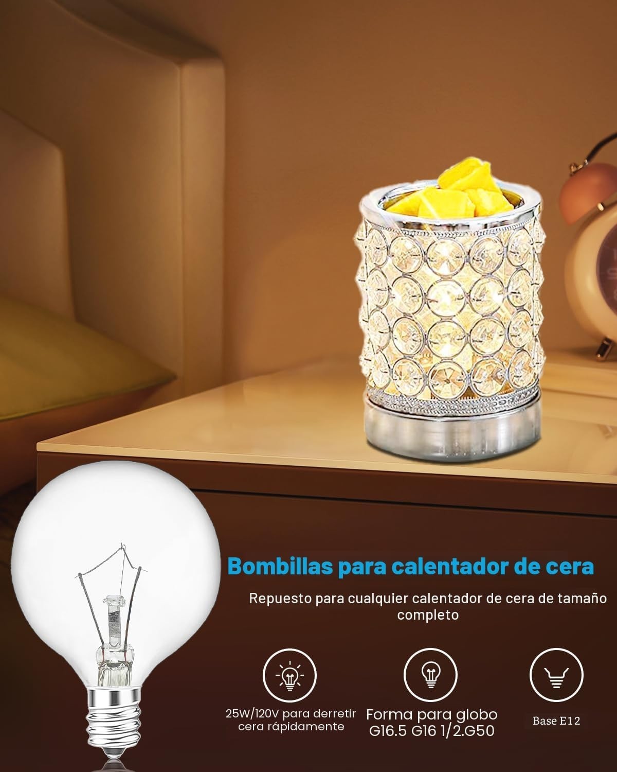 SerBion 25W Wax Warmer Bulbs E12 G16.5 Dimmable Warm White 6 Pack 120V - Image 3