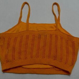 Freshman1996 Womens XS Orange Knit Ribbed Sleeveless Crop Top Spaghetti Straps