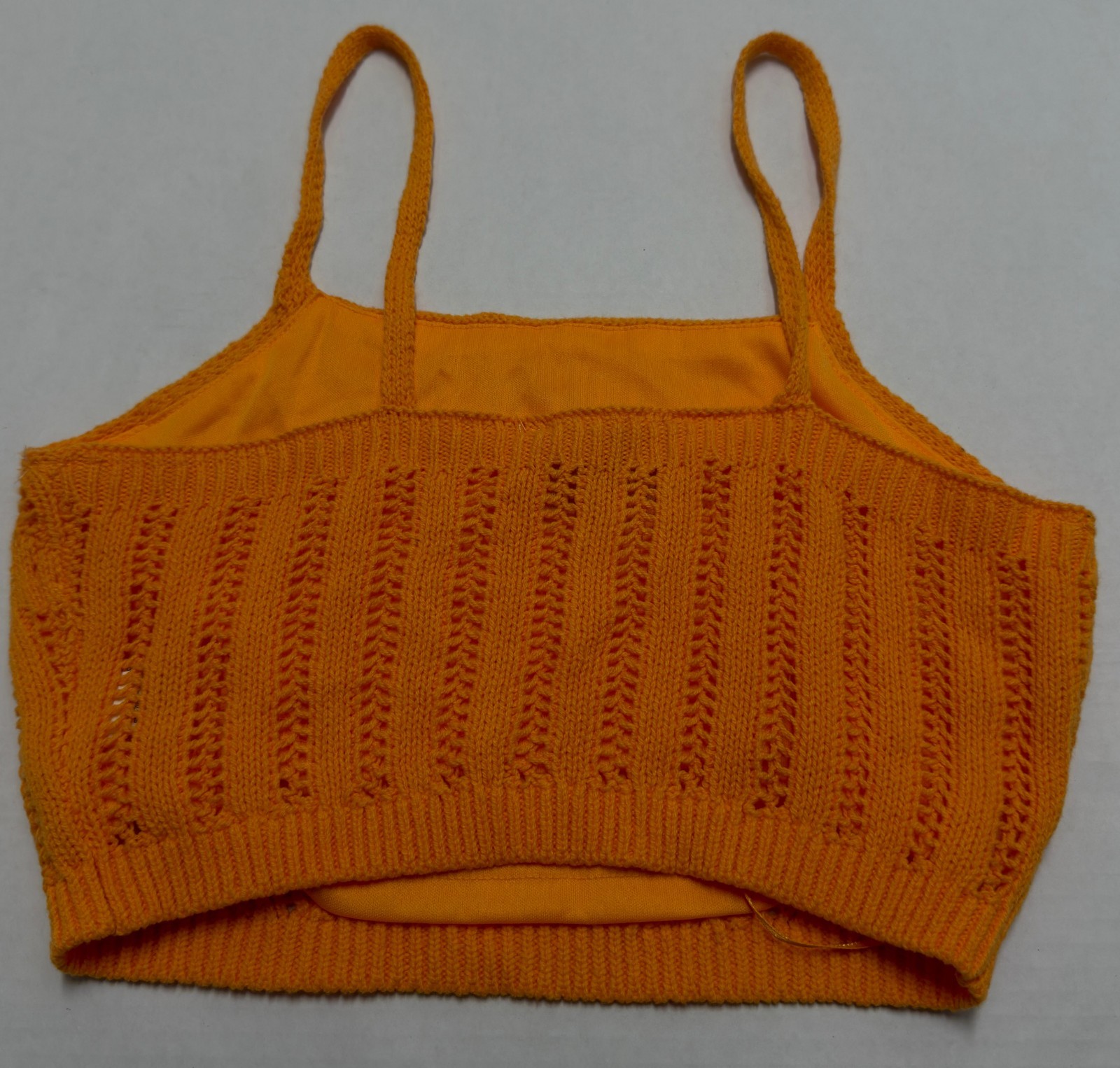 Freshman1996 Womens XS Orange Knit Ribbed Sleeveless Crop Top Spaghetti Straps
