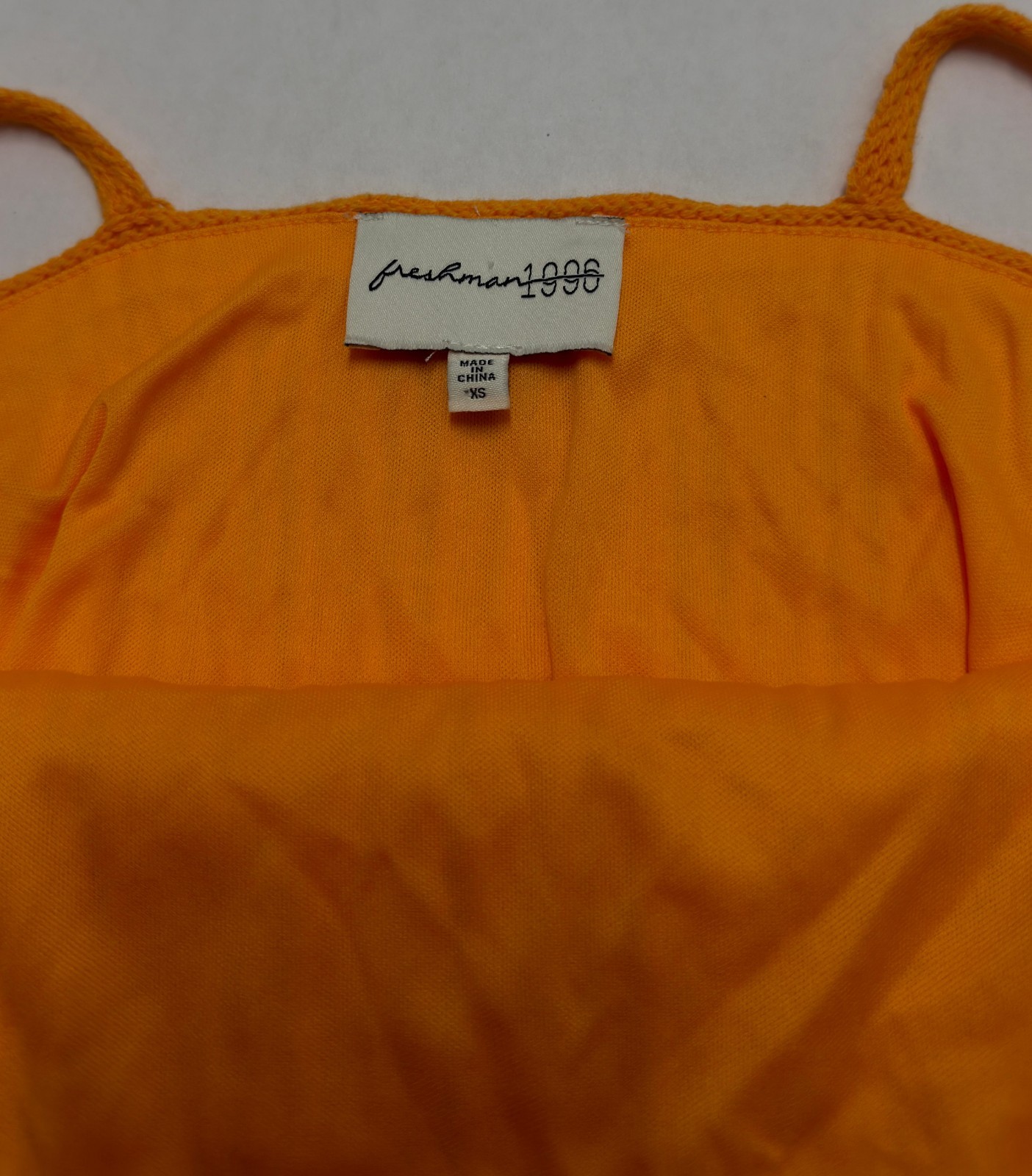 Freshman1996 Womens XS Orange Knit Ribbed Sleeveless Crop Top Spaghetti Straps - Image 3