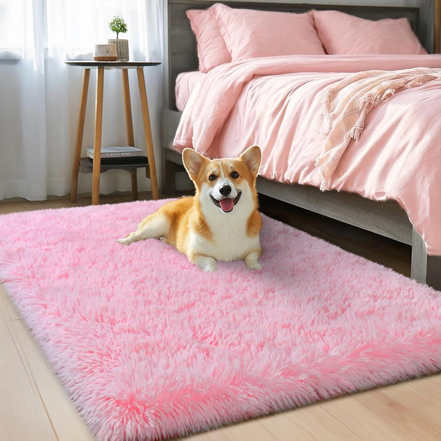 Qulint Pink Bedroom Rug 2x1.2FT Fluffy Soft Shag Area Rug Kids Girls Room - Image 2