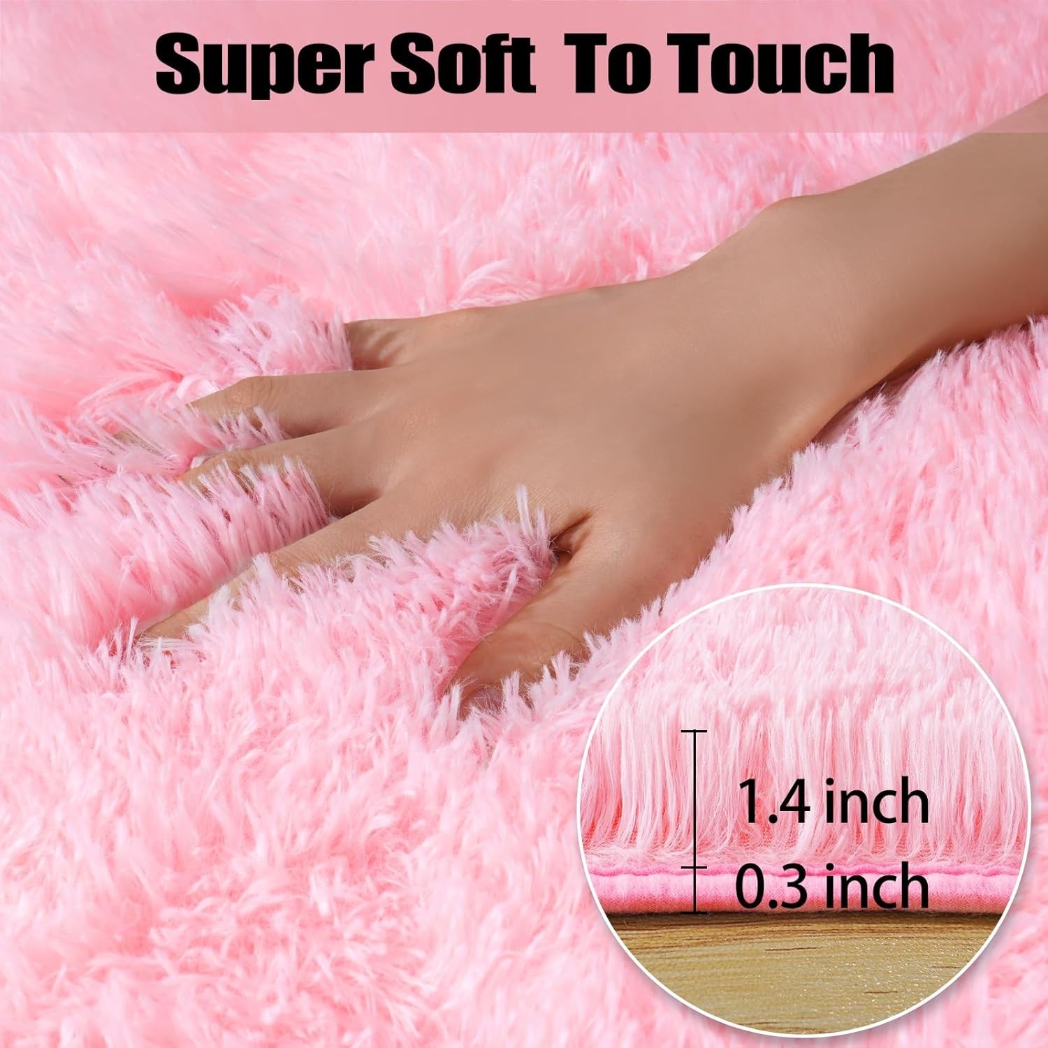 Qulint Pink Bedroom Rug 2x1.2FT Fluffy Soft Shag Area Rug Kids Girls Room - Image 3