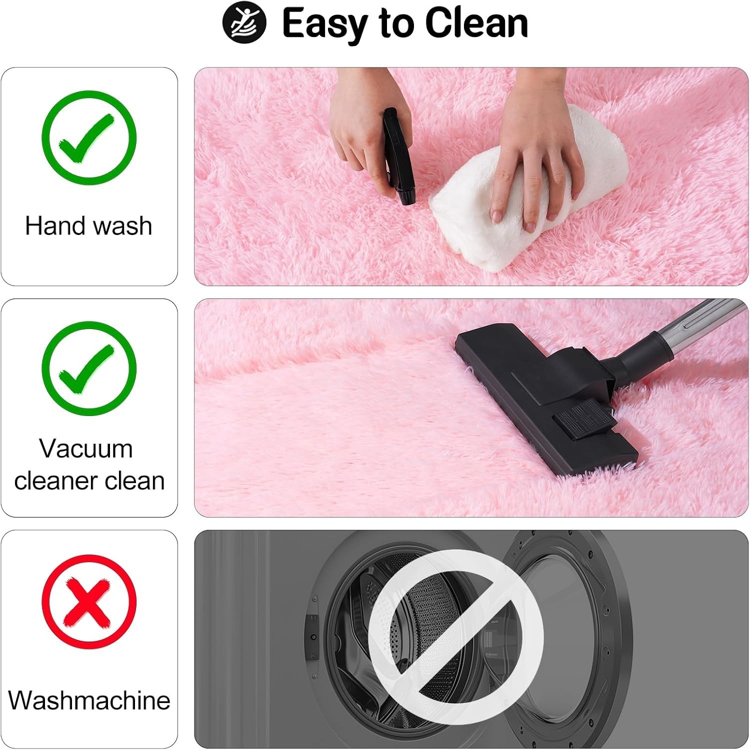 Qulint Pink Bedroom Rug 2x1.2FT Fluffy Soft Shag Area Rug Kids Girls Room - Image 4