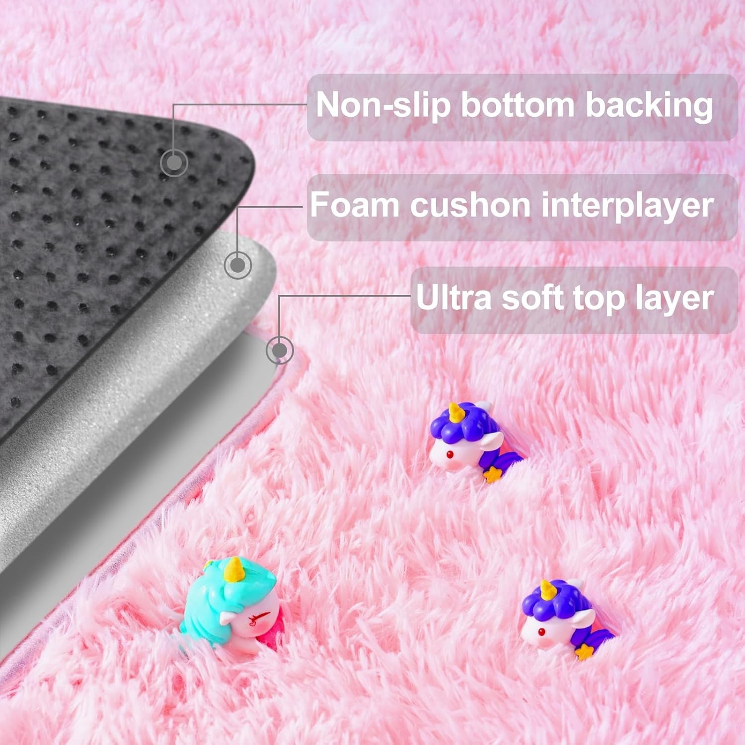 Qulint Pink Bedroom Rug 2x1.2FT Fluffy Soft Shag Area Rug Kids Girls Room - Image 6