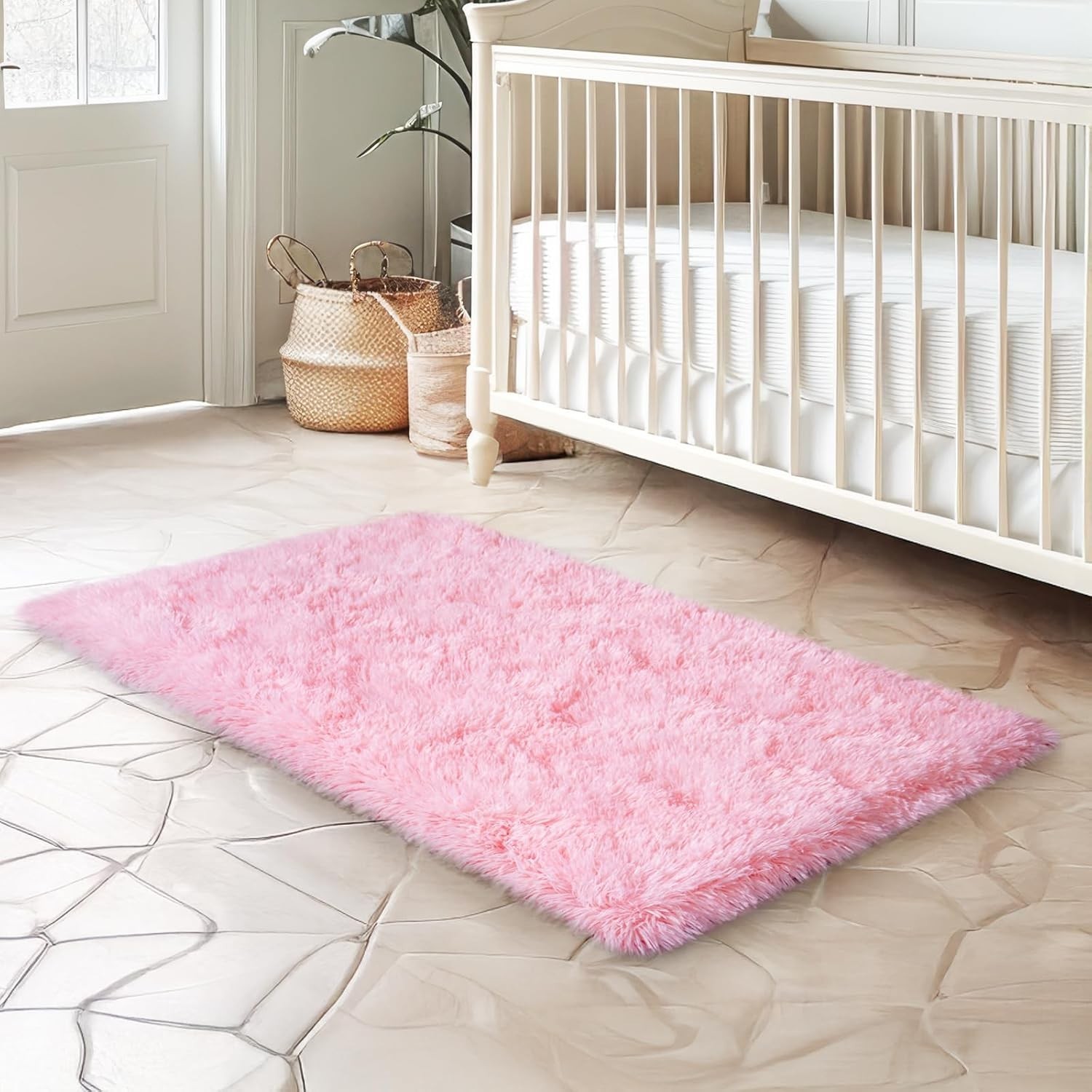 Qulint Pink Bedroom Rug 2x1.2FT Fluffy Soft Shag Area Rug Kids Girls Room - Image 7