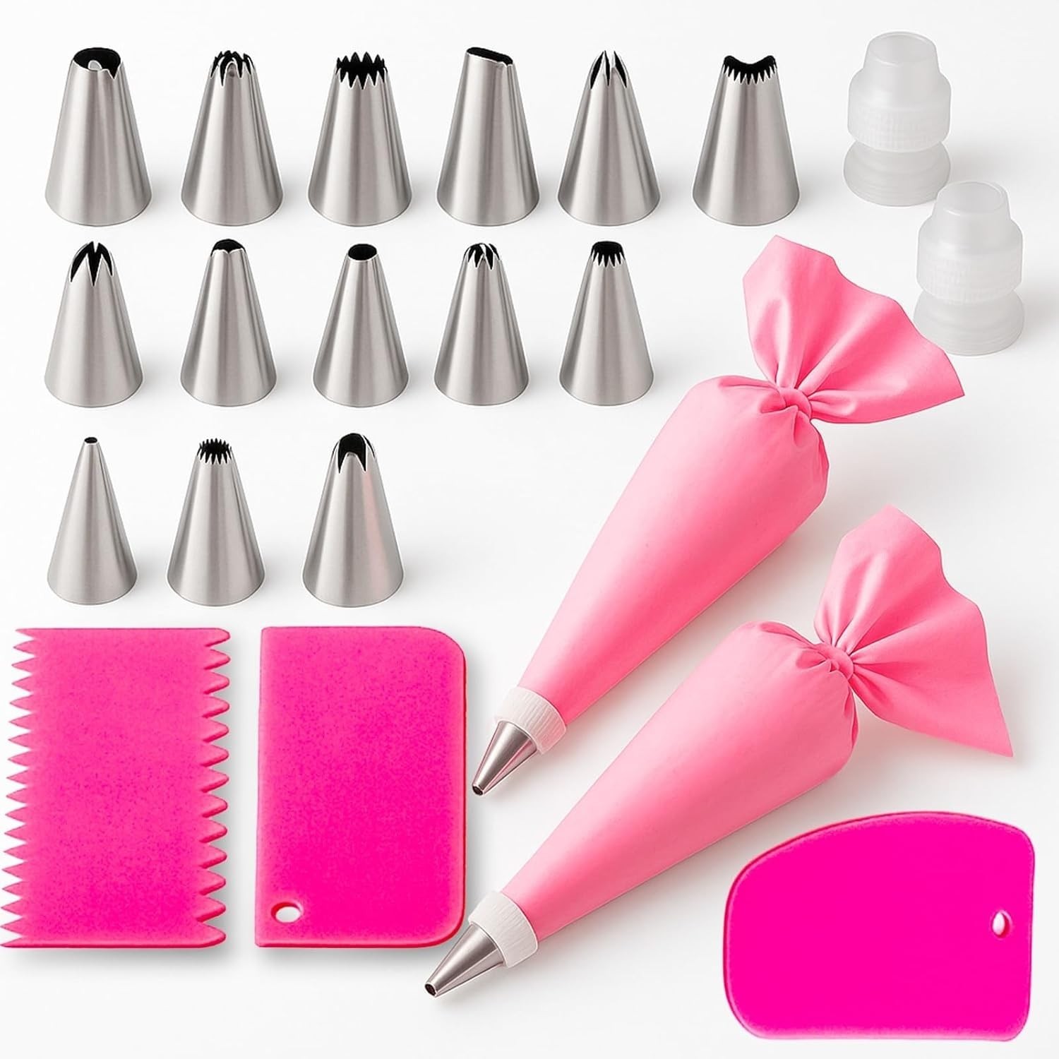 21PCS Cake Decorating Supplies Kit Reusable Piping Bags Tips Nozzles Scrapers