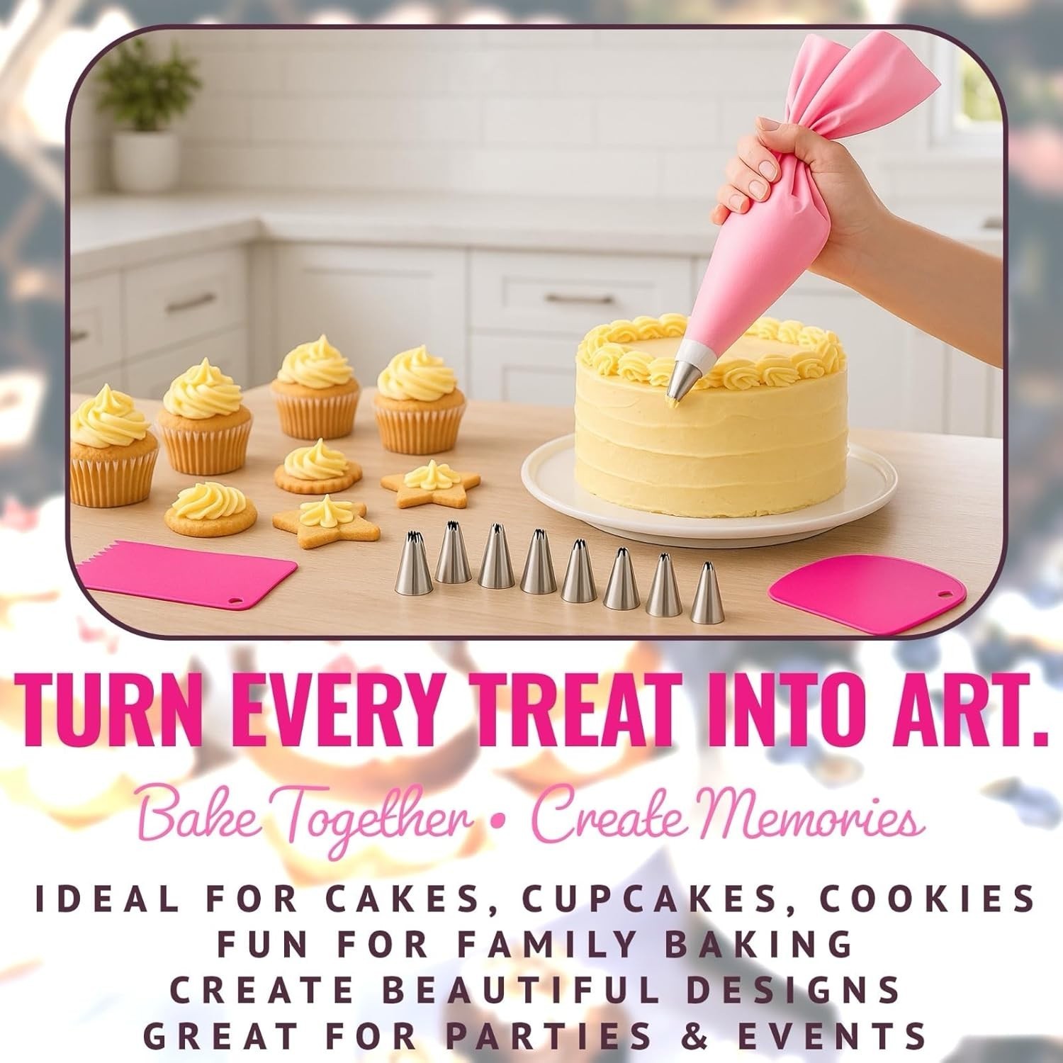21PCS Cake Decorating Supplies Kit Reusable Piping Bags Tips Nozzles Scrapers - Image 2