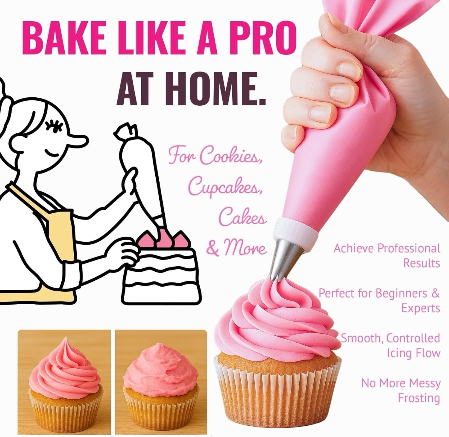 21PCS Cake Decorating Supplies Kit Reusable Piping Bags Tips Nozzles Scrapers - Image 4