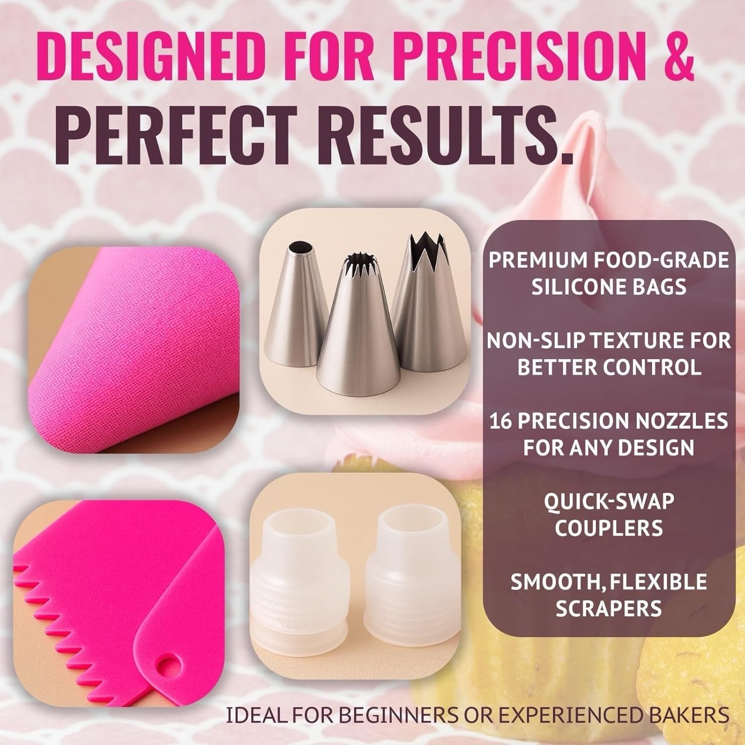21PCS Cake Decorating Supplies Kit Reusable Piping Bags Tips Nozzles Scrapers - Image 6