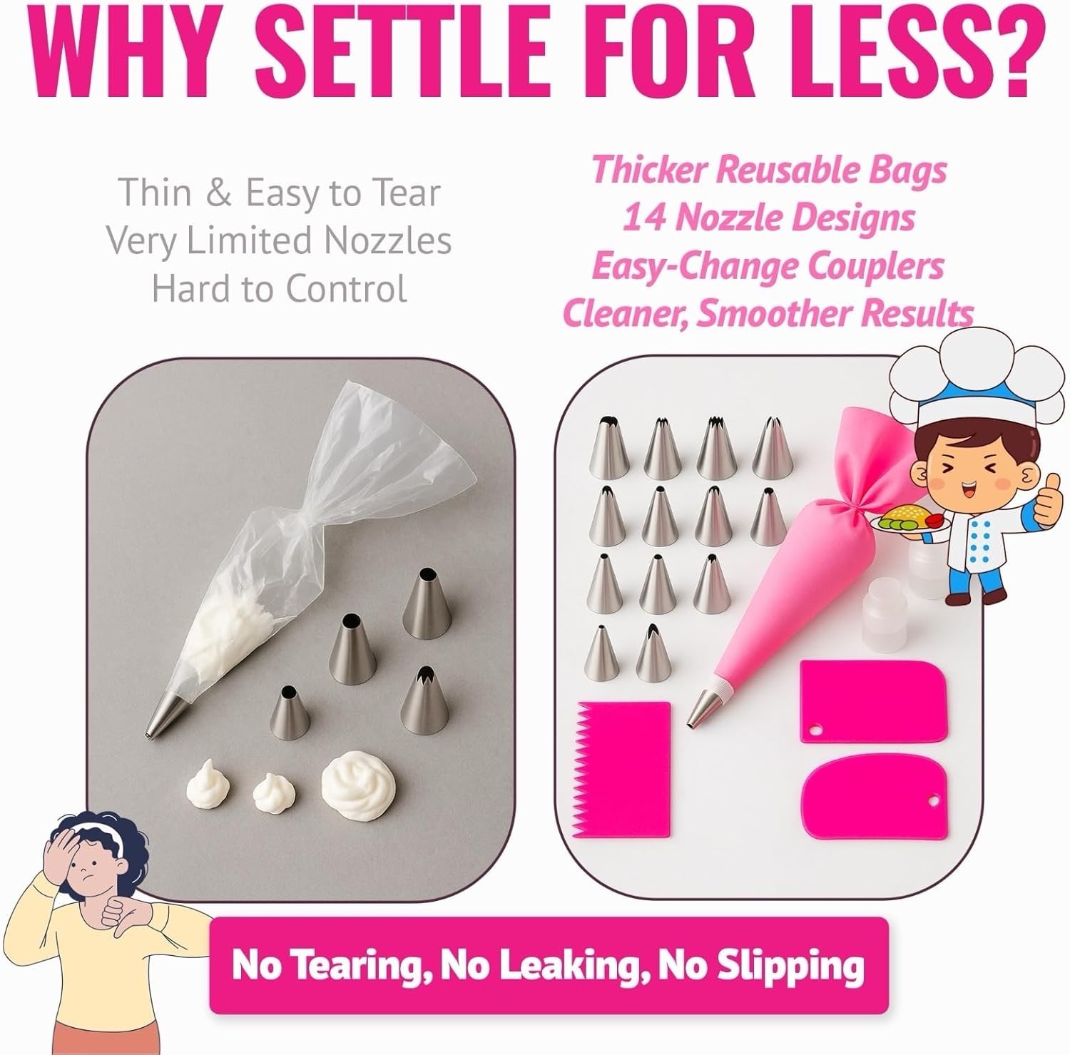 21PCS Cake Decorating Supplies Kit Reusable Piping Bags Tips Nozzles Scrapers - Image 7