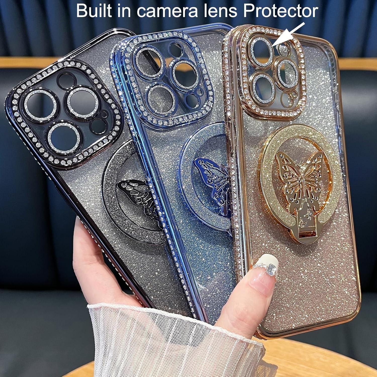Changjia Magnetic Glitter Case for iPhone 16 Pro MagSafe Butterfly Stand Purple - Image 3