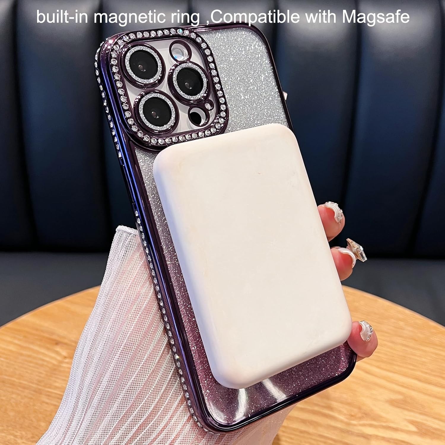 Changjia Magnetic Glitter Case for iPhone 16 Pro MagSafe Butterfly Stand Purple - Image 4