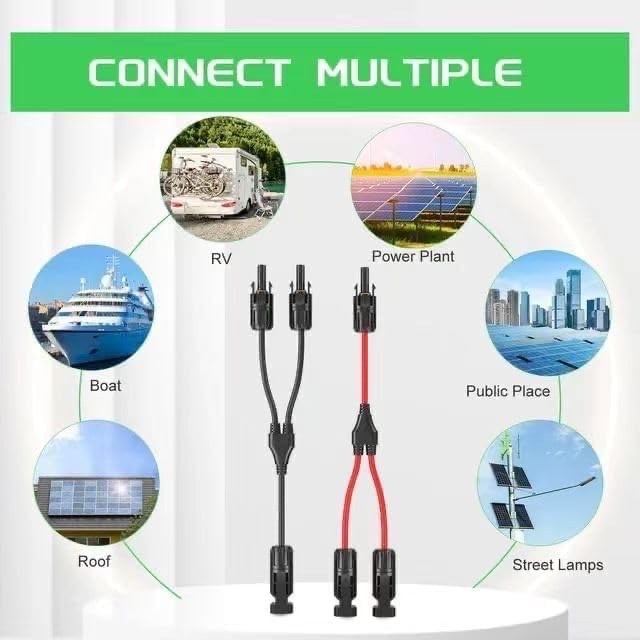 12AWG Solar Y Adapter Extension Cable Male Female Connector 2-Piece Set - Image 3
