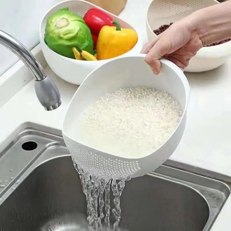 Rice Strainer Plastic Washing Colander for Beans Peas Fruits Vegetables White - Image 2