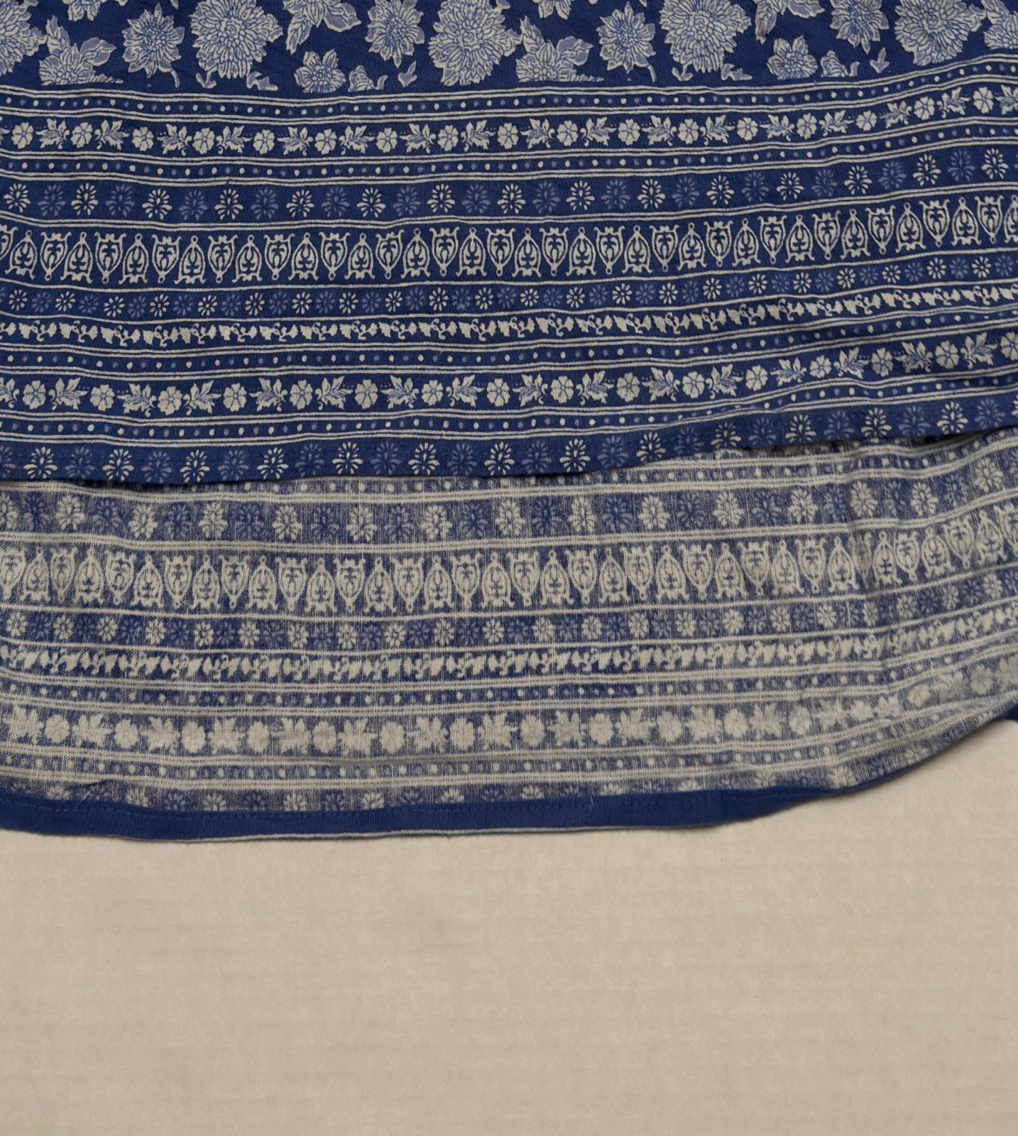 Womens Linen Blend Sleeveless Dress Blue Floral Print Tie Neck Gathered Waist L - Image 4