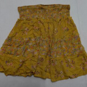 Pink Rose Womens Yellow Floral Linen Blend Skirt Size L Elastic Waist Casual