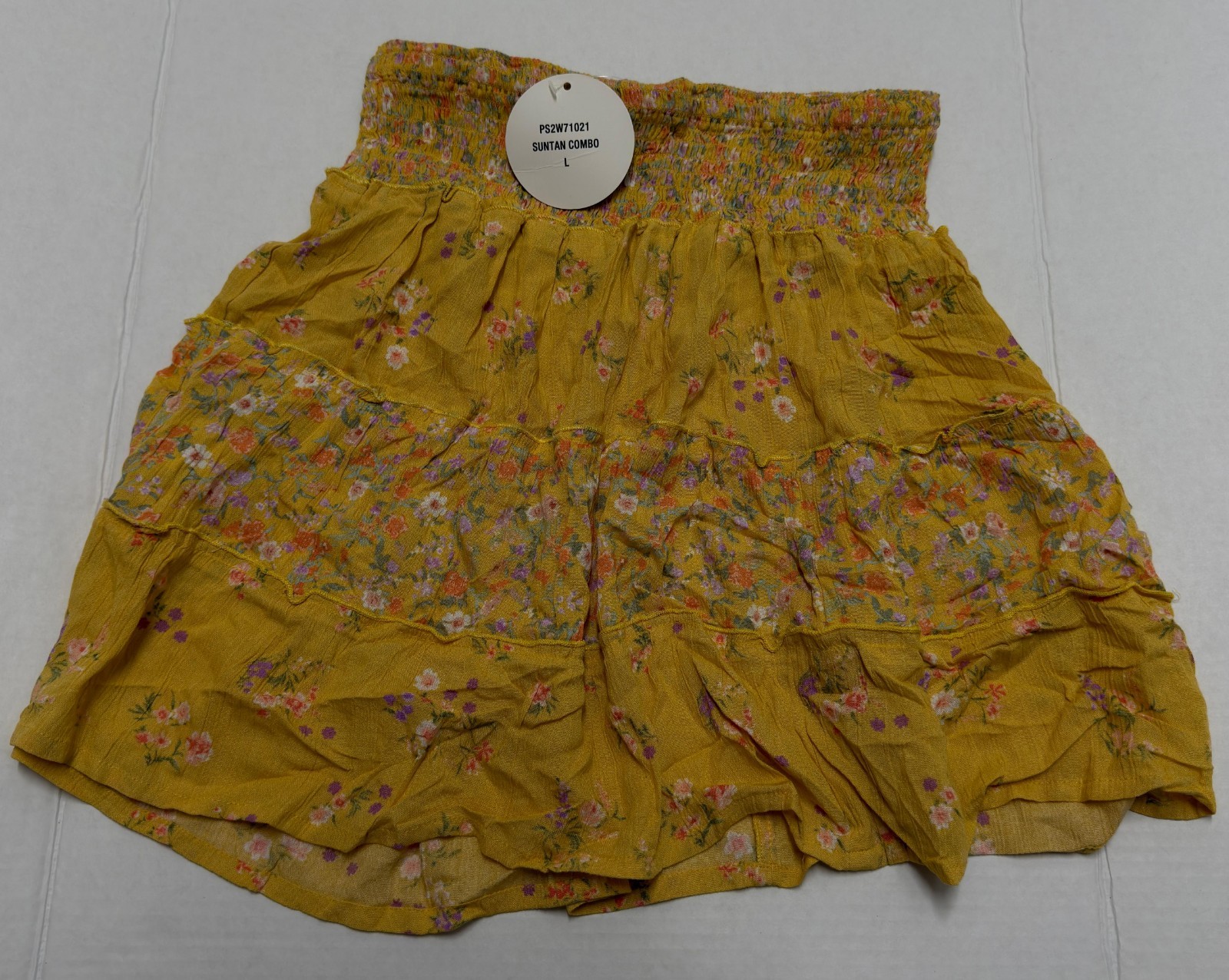 Pink Rose Womens Yellow Floral Linen Blend Skirt Size L Elastic Waist Casual - Image 2