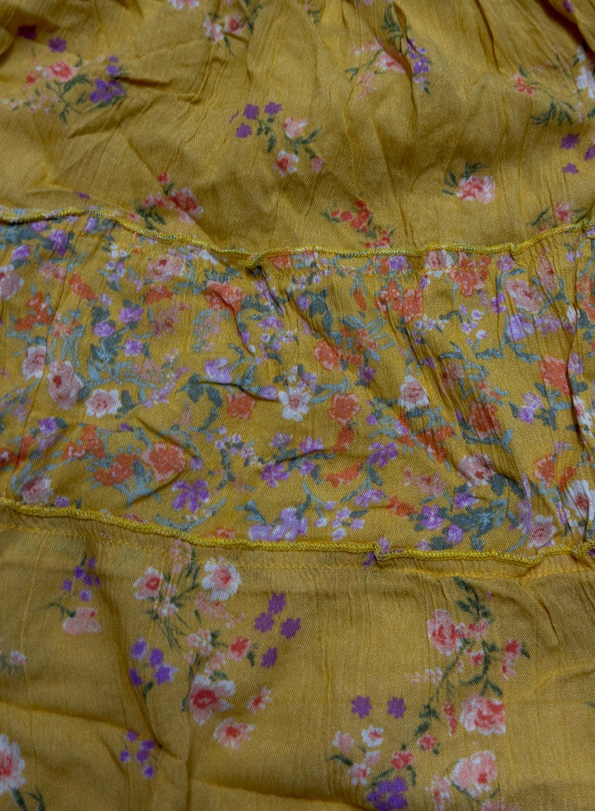 Pink Rose Womens Yellow Floral Linen Blend Skirt Size L Elastic Waist Casual - Image 4
