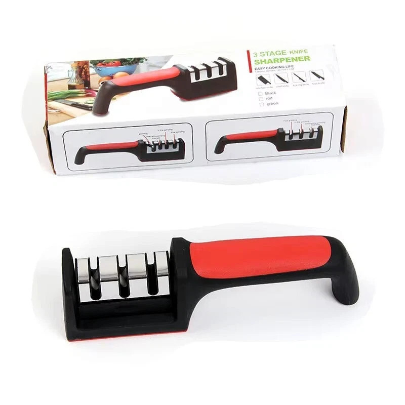 Professional 3 Stage Kitchen Knife Sharpener Manual Sharpening Tool Gray Black - Image 2