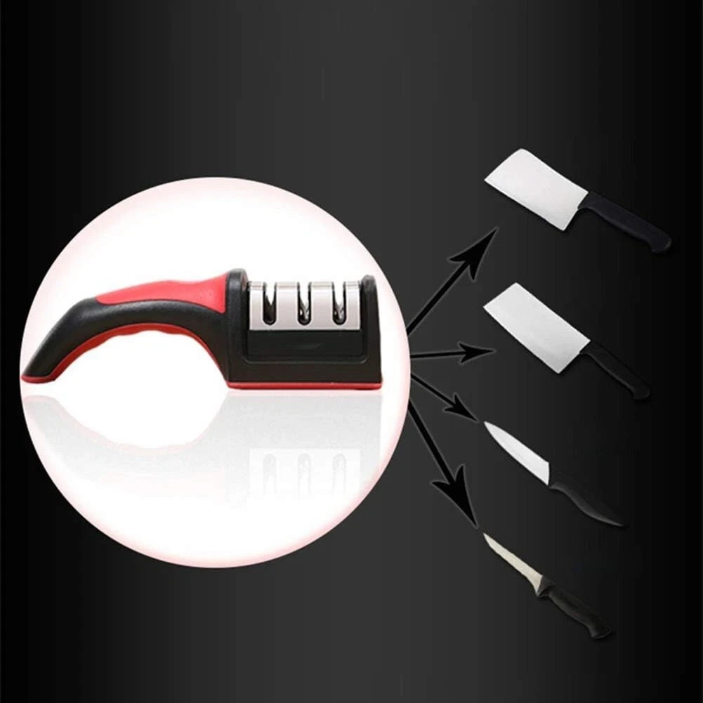 Professional 3 Stage Kitchen Knife Sharpener Manual Sharpening Tool Gray Black - Image 3
