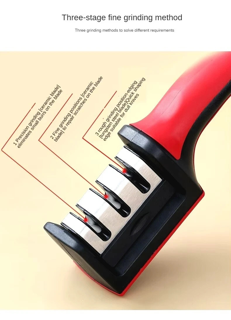 Professional 3 Stage Kitchen Knife Sharpener Manual Sharpening Tool Gray Black - Image 6