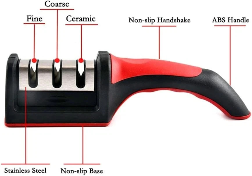 Professional 3 Stage Kitchen Knife Sharpener Manual Sharpening Tool Gray Black - Image 10