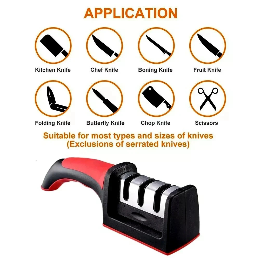 Professional 3 Stage Kitchen Knife Sharpener Manual Sharpening Tool Gray Black - Image 14