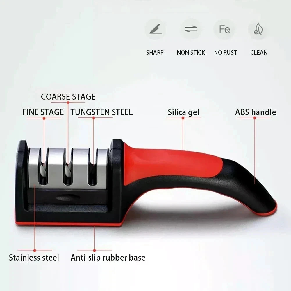 Professional 3 Stage Kitchen Knife Sharpener Manual Sharpening Tool Gray Black - Image 16