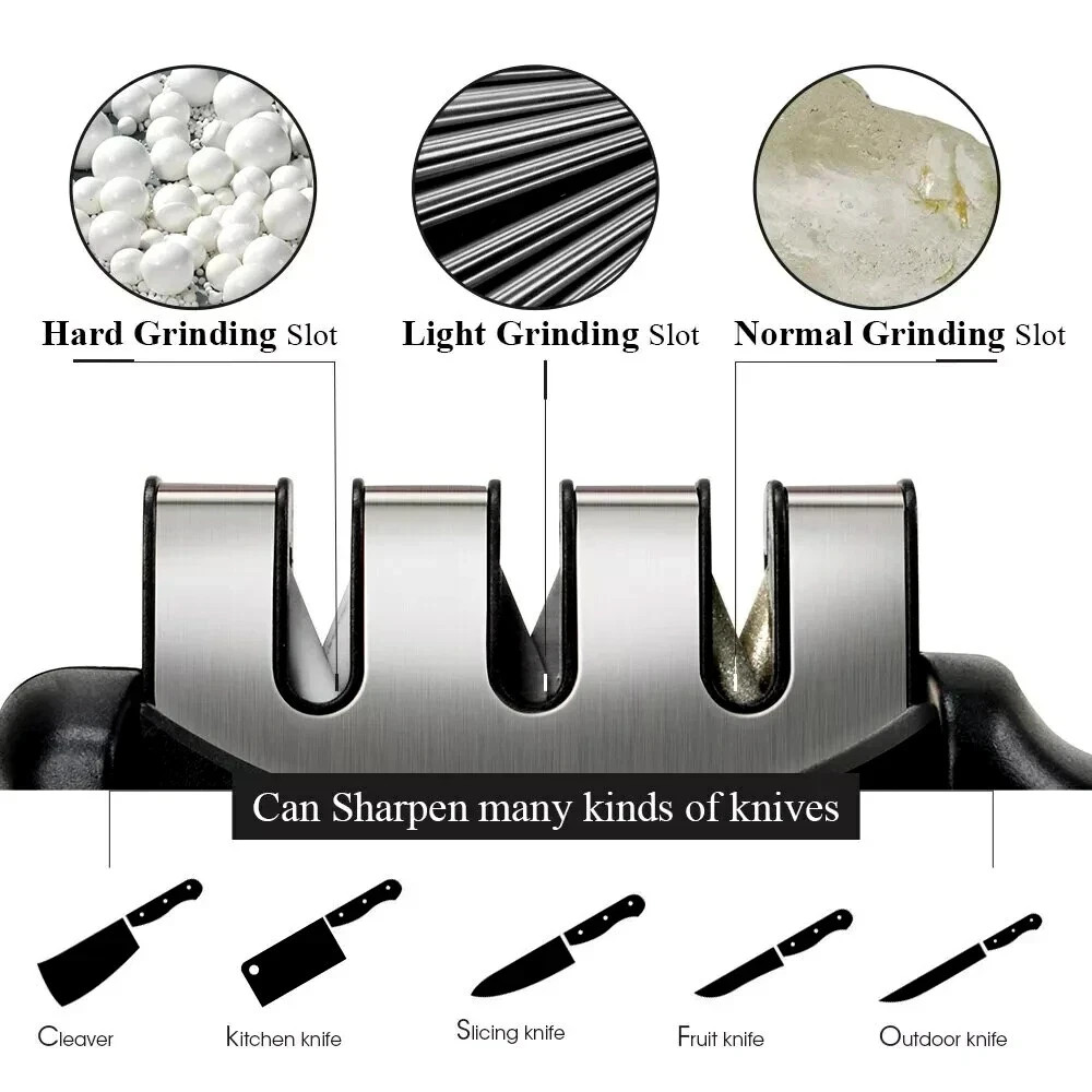 Professional 3 Stage Kitchen Knife Sharpener Manual Sharpening Tool Gray Black - Image 17