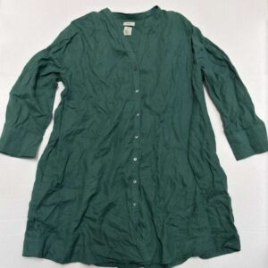 Joie Womens Large Green Linen Button Front Shirt 3/4 Sleeve V Neck Top