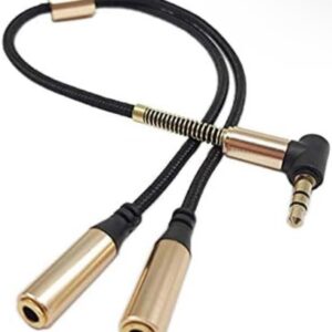 Gold Plated 3.5mm Audio Splitter Cable 90 Degree Y Adapter 1 Male 2 Female