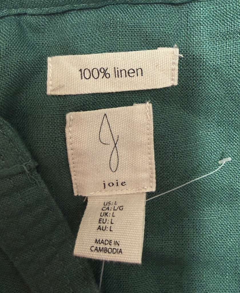 Joie Womens Large Green Linen Button Front Shirt 3/4 Sleeve V Neck Top - Image 3