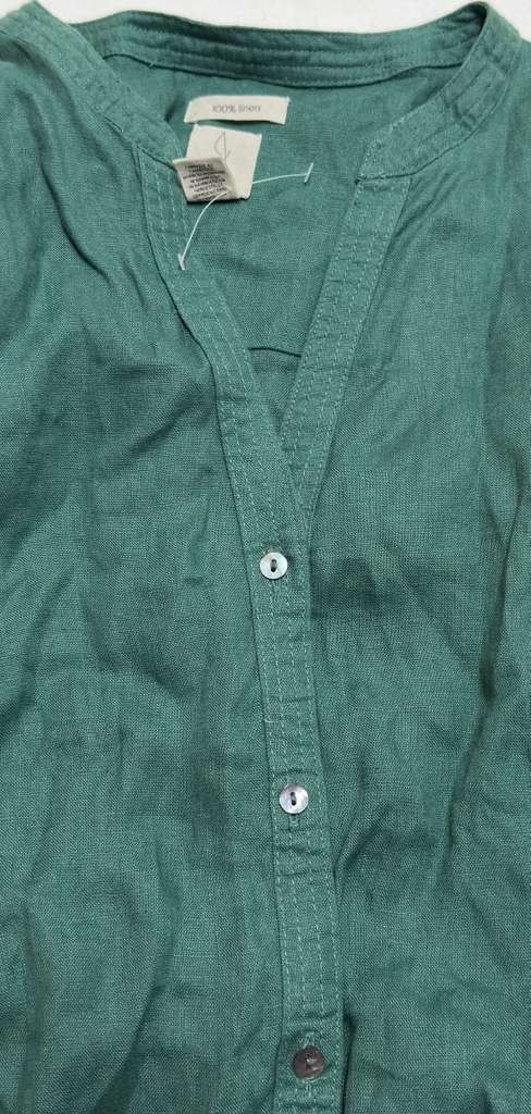 Joie Womens Large Green Linen Button Front Shirt 3/4 Sleeve V Neck Top - Image 4