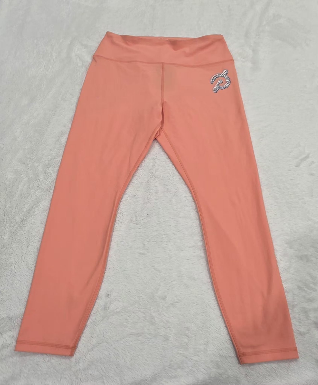 Peloton Womens High Waist Leggings Size1X Coral Metallic Logo Stretch NWT Active