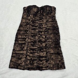 Costa Blanca Womens Dress Size L Nude Beige Black Floral Lace Strapless NWT