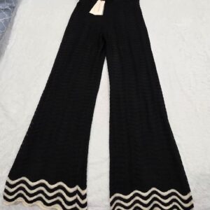Solitaire Womens Wide Leg Crochet Pants Size M Black Zigzag Hem Lined NWT