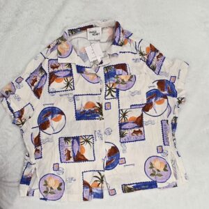Paper Heart Womens Button Up Shirt Size L White Postcard Print Vacation NWT