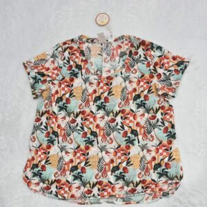 C&C California Womens Linen Pullover Size 1X Tropical Floral Print NWT