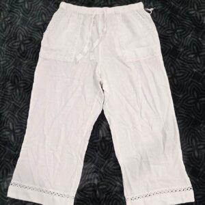 Joie Womens Linen Pants Size L White Elastic Drawstring Lace Trim Pockets NWT