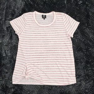 Bobeau Womens T-Shirt Size L White Red Stripe Knot Hem Short Sleeve NWT