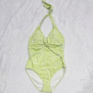 Ellen Tracy Womens One Piece Swimsuit Size 12 Green Floral Paisley Halter NWT