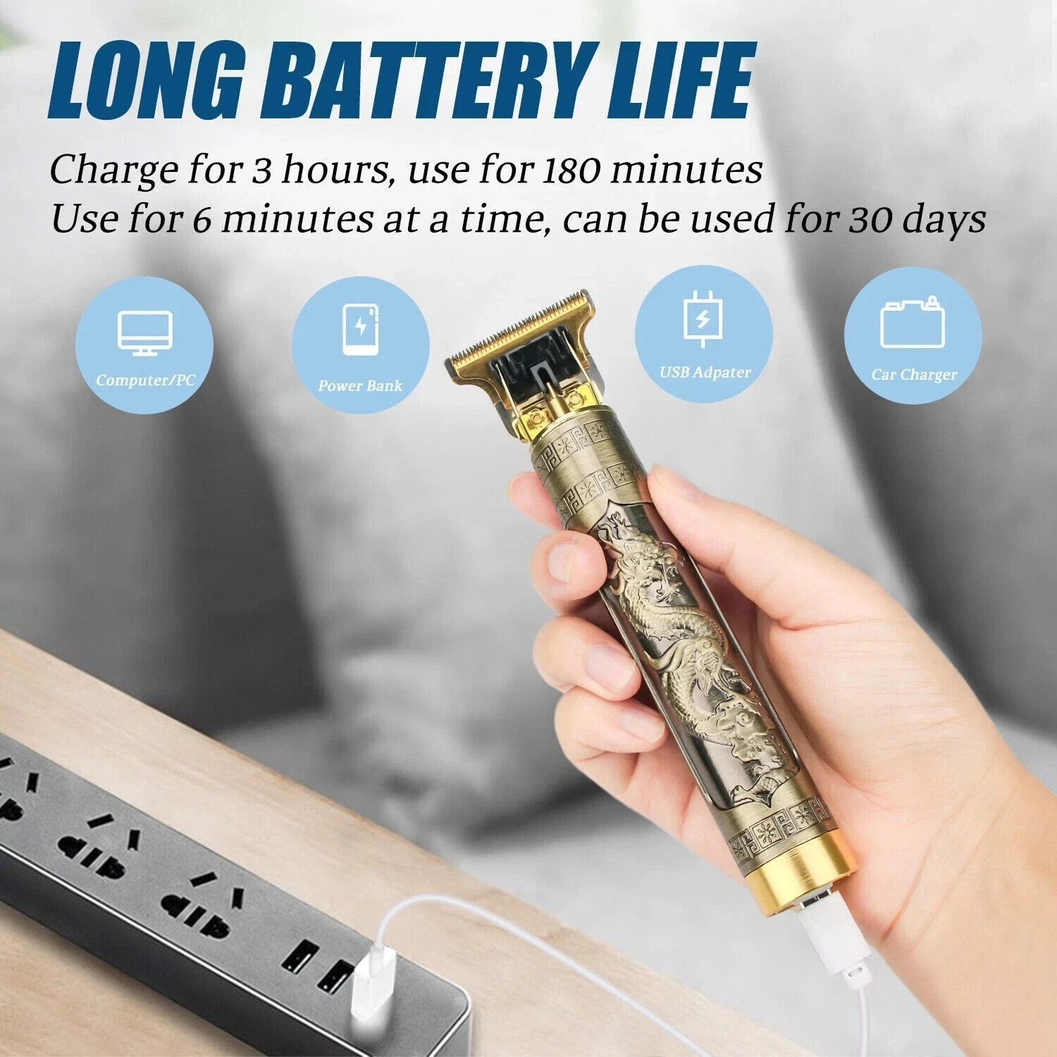 Vintage T9 Cordless Hair Trimmer Clippers Barber Shaver Plastic Body Rechargeable - Image 8
