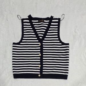 Truth Womens Black White Striped Knit Vest Gold Buttons Size M NWT